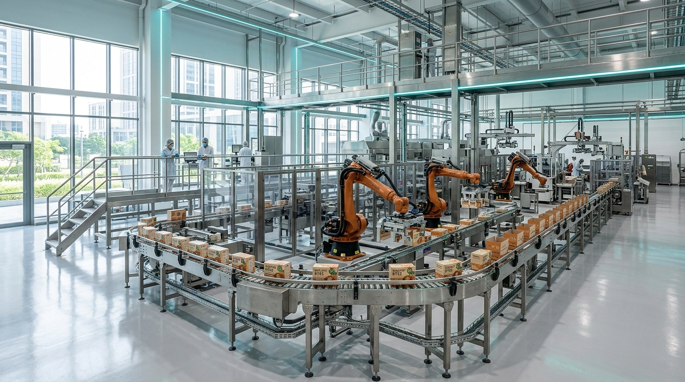 Modern high-tech food manufacturing and packaging facility line
