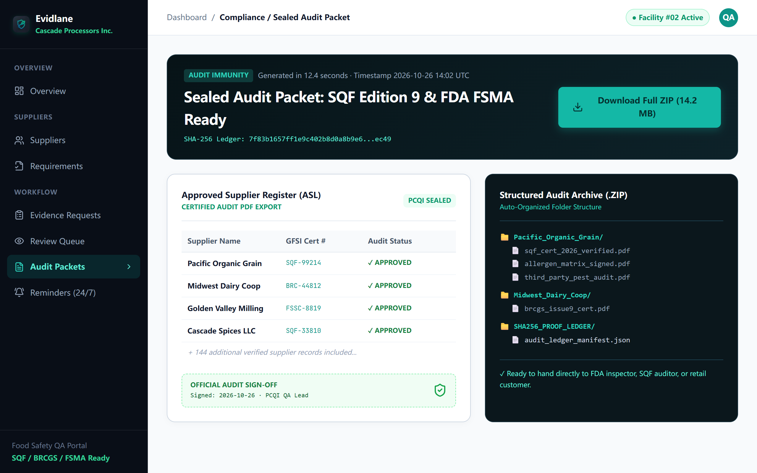 Step 4 Real Screenshot: 1-Click Sealed Audit Packet PDF and ZIP Bundle